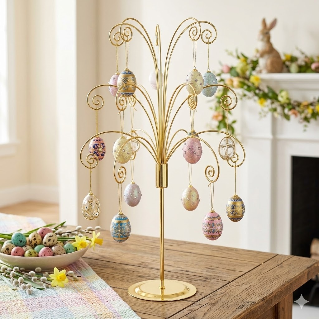 HOHIYA 20 Inch Tabletop Ornament Display Tree Metal Christmas Tree Stand for Desk and Mantel Small Jewelry Tower with Hooks Perfect Holiday Gift Brass Gold